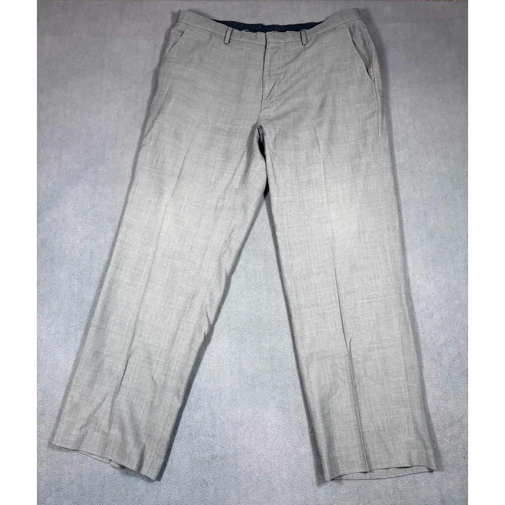 Calvin Klein Dress Pants Men's 36x30 Gray Plaid Relaxed Fit Hook & Eye Formal